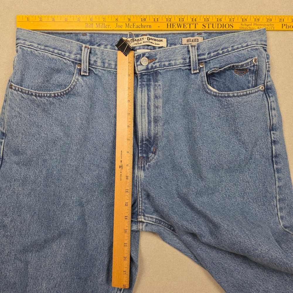 Harley Davidson Mens Relaxed Fit Jeans Blue Denim Size 40x30 Small Stain - Picture 8 of 13